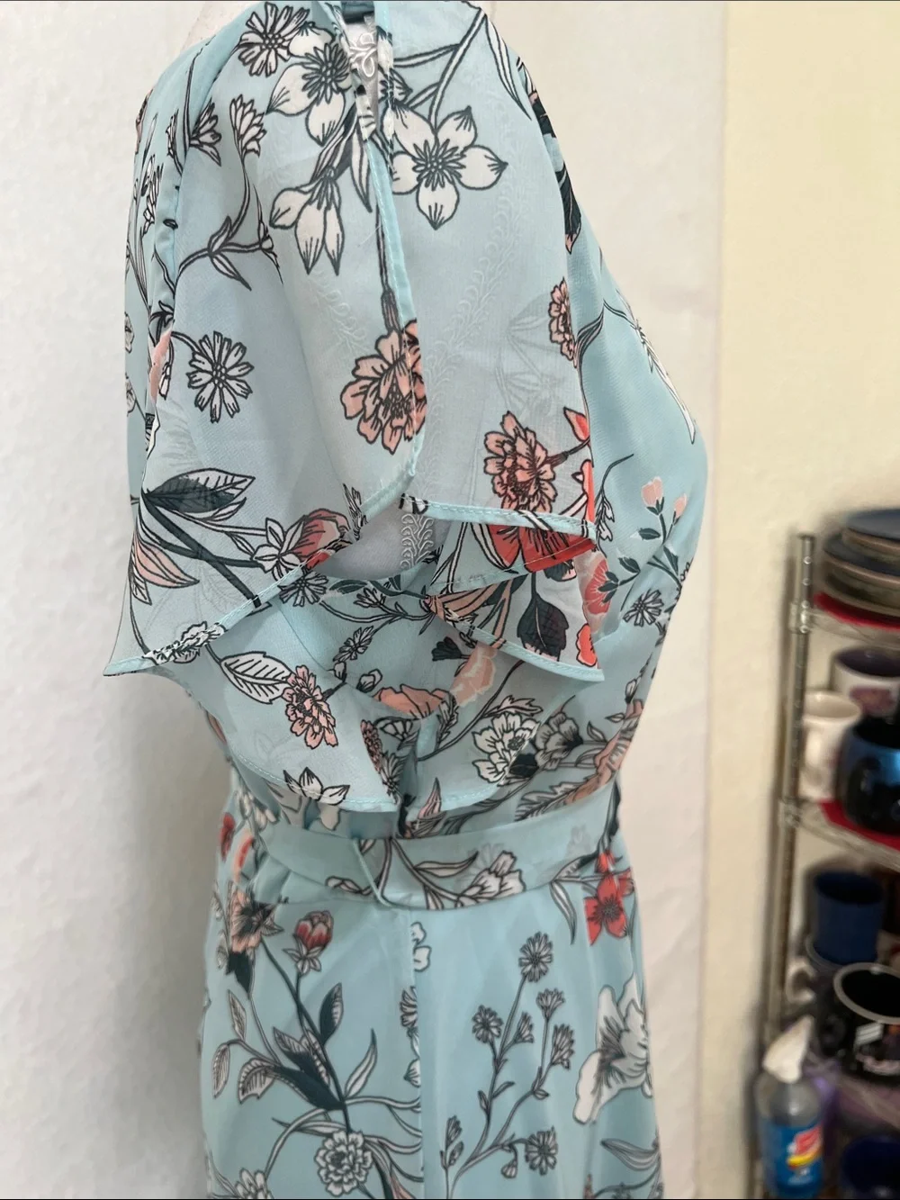 Light Blue Floral High-Low Dress with Tie Waist - Picture 5 of 12